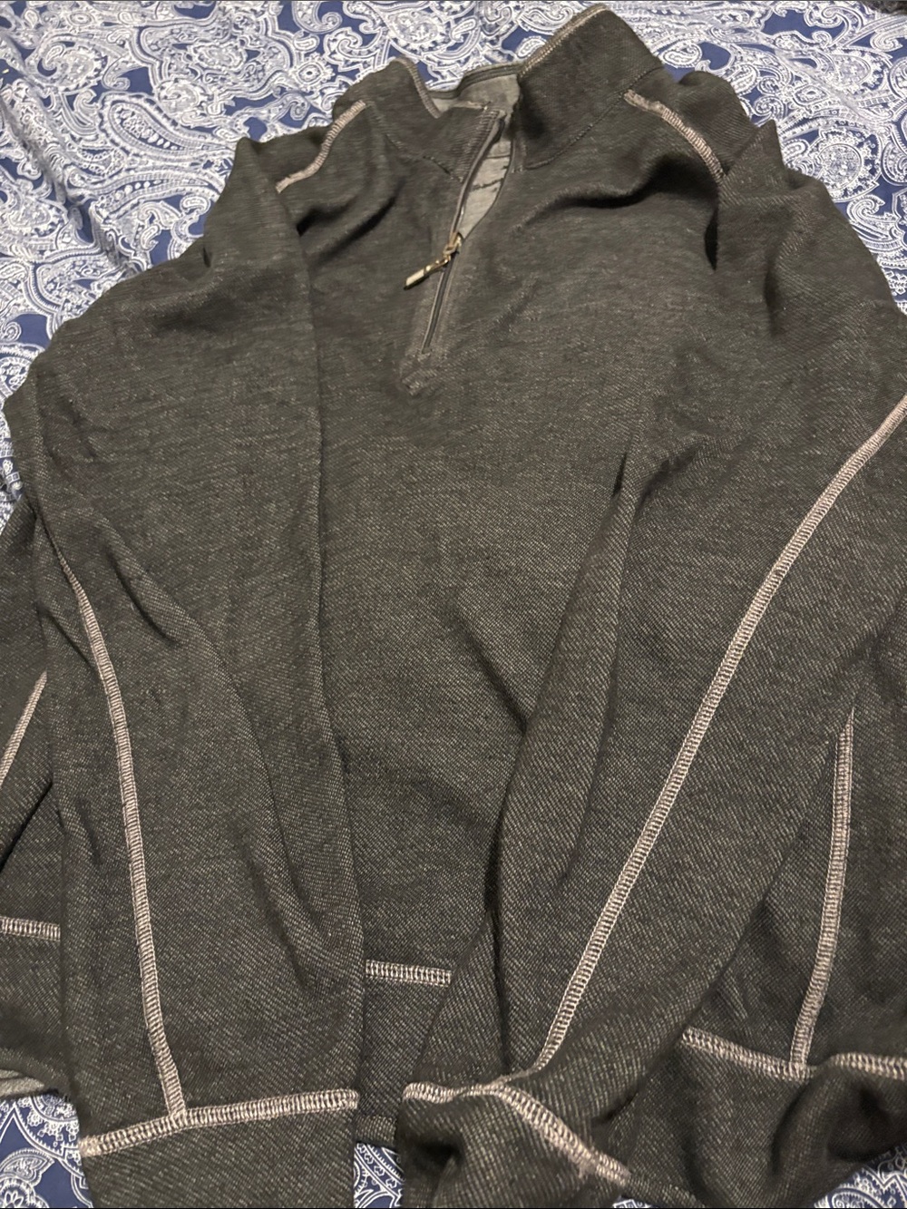 Tommy Bahama Men's Charcoal Zip-Up Sweater with Contrast Stitching